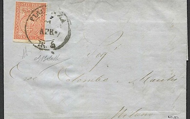 1855, Parma, lettera da Piacenza per Milano del 21 aprile 1855