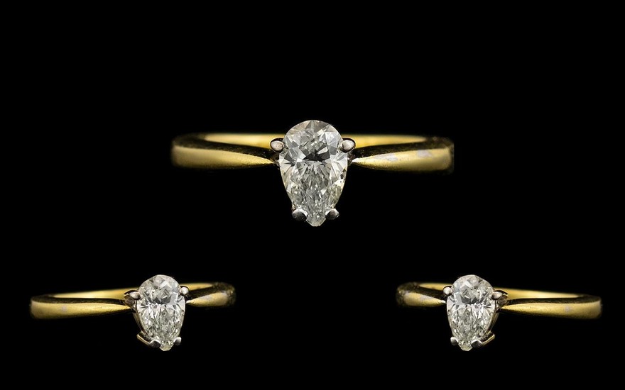 18ct Gold Superior Quality Single Pear Shaped Diamond Set Dr...
