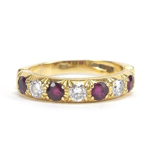 18ct gold diamond and ruby half eternity ring, the diamonds ...