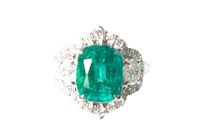 18k WG 3.44ct Emerald & 1.26ctw Diamond Ring, Modani