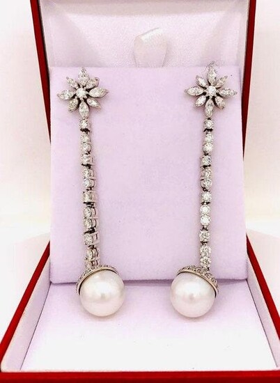 18k White Gold Diamond & South Sea Pearl earrings