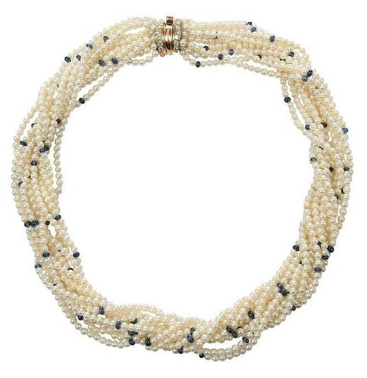 18kt. Pearl, Sapphire & Diamond Necklace