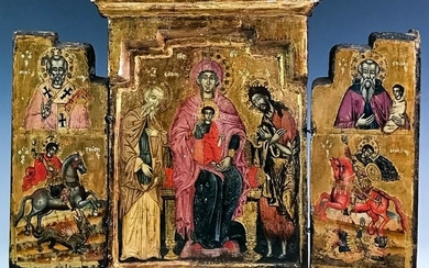 18th Century Greek School Wood Panel Triptych Icon