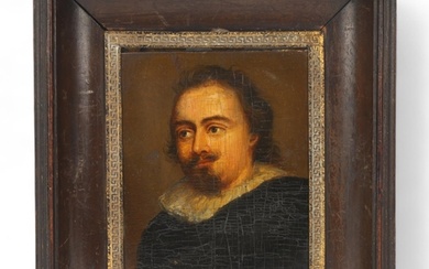 18th century miniature oil on wood panel, portrait of a gent...