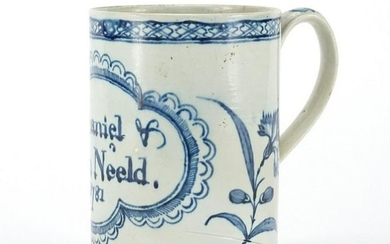 18th century pearlware tankard, inscribed Nathaniel &