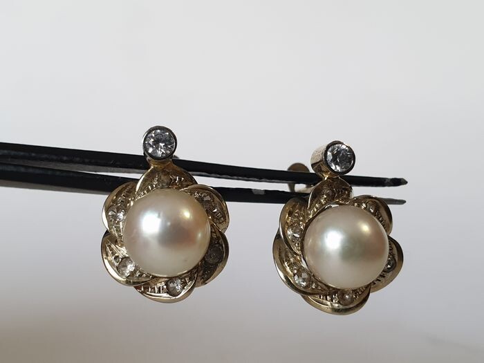 19,2 kt. White gold - Earrings Pearl - Diamonds