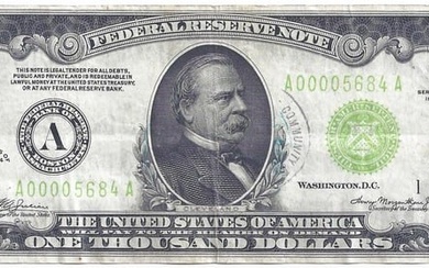 1934 $1,000 US FEDERAL RESERVE NOTE
