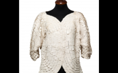 KRIZIA Ivory short sleeved jacket covered with large opaque...