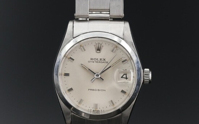 1967 Rolex Oysterdate Precision Stainless Steel Stem Wind Wristwatch