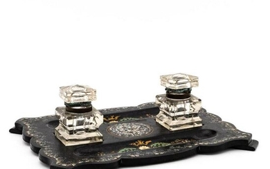 19TH C. PAPIER-MACHE & MOTHER-OF-PEARL INKSTAND
