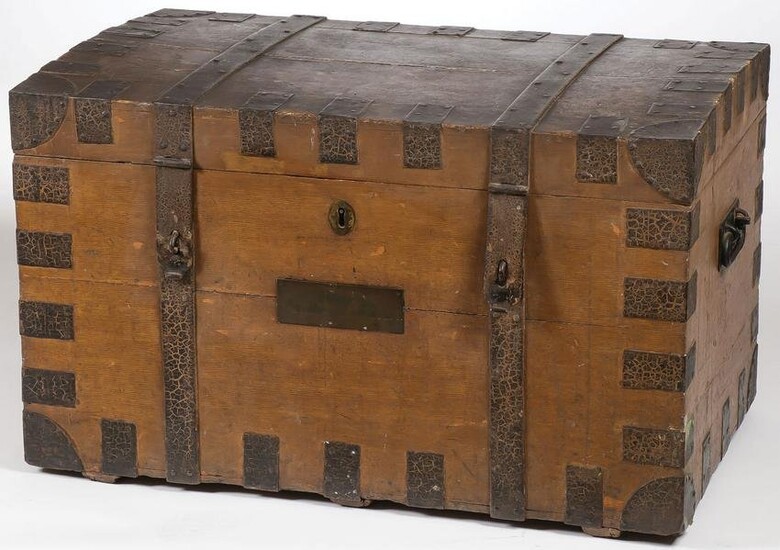 19TH CENTURY OAK AND METAL BOUND SILVER CHEST