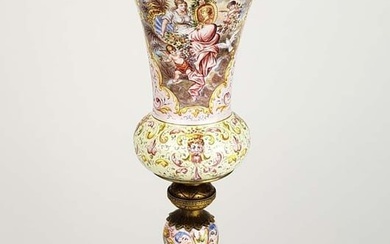 19th C. Large Viennese Enamel Vase w/ Handles