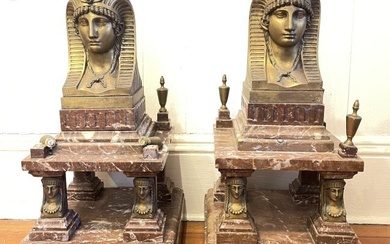 19th Century Egyptian Revival Bronze & Marble Garnitures