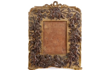 (19th c) GILT BRONZE PICTURE FRAME with CHERUBS