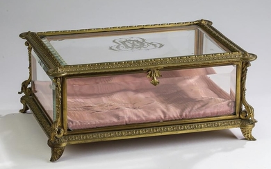 19th c. gilt bronze and beveled glass jewelry casket