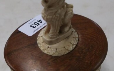 19th/20th C eastern carved ivory jar with wooden base...