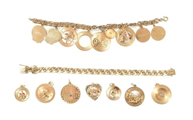 2 14K Gold Charm Bracelets with 16 14K Charms