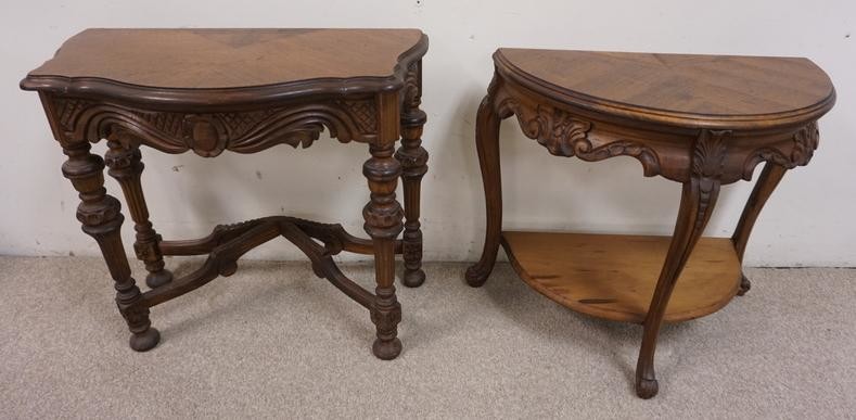 2 CARVED DEMILUNE STANDS