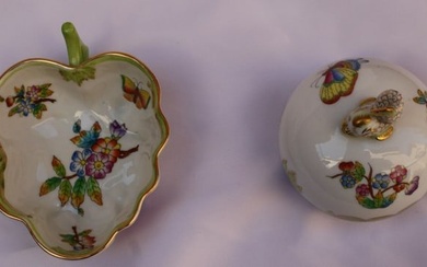 2 Pieces of Herend Hand Painted Box and Dish