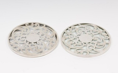 2 Sterling and Glass Trivets