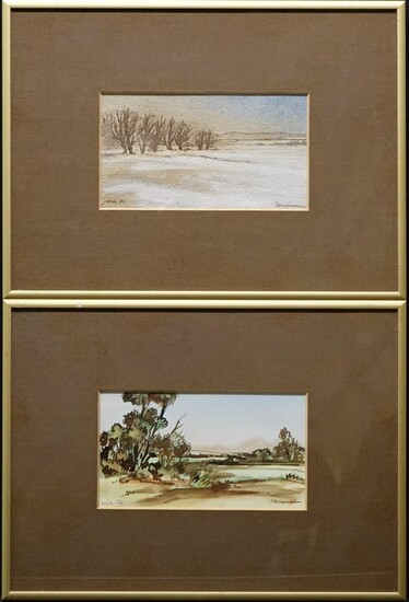 (-), 2 landschappen, onduidelijk gesigneerd r.o. aquarel, 9,5...
