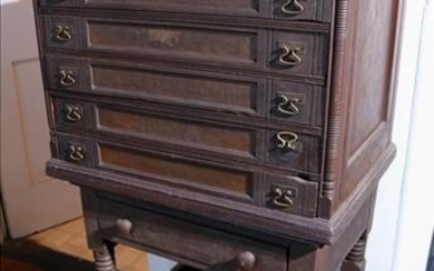 2 piece walnut Victorian spool cabinet