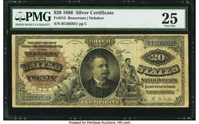 20053: Fr. 315 $20 1886 Silver Certificate PMG Very Fin