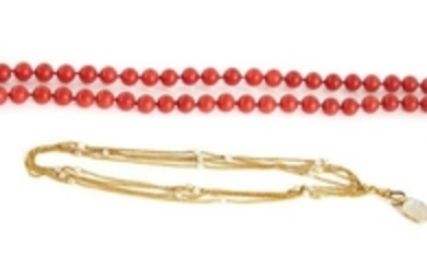 Antique coral and moonstone necklaces (2pcs)