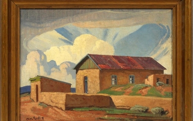 CARL REDIN OIL ON CANVAS LAID DOWN ON BOARD TOAS SCHOOL HOUSE 11 15