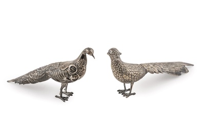 20th C Silver plated metal pheasants