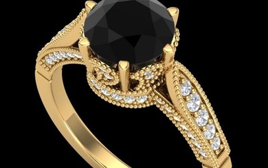 2.2 ctw Fancy Black Diamond Engagment Art Deco Ring 18k Yellow Gold