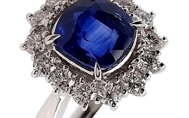 2.45ct Natural Vivid Blue Sapphire and 0.74ct Natural Diamonds - IGI Report - Platinum - Ring Sapphire
