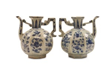 A NEAR PAIR OF CHINESE OCTAGONAL BLUE AND...