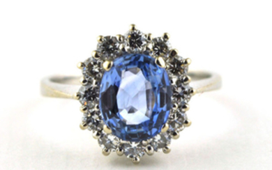 Exclusive High Quality - 18 kt. White gold - Ring - 3.00 ct Sapphire - Diamond