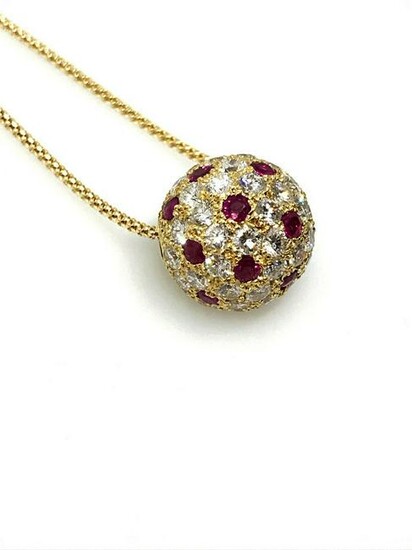 2.74 cts. Ruby and Diamond Ball Pendant on Chain in 18k