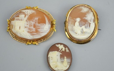 3 Antique Cameos (Two 14k Gold, 1 Signed)