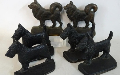 3 PAIR OF BOOKENDS: 2 PAIR SCOTTIES, 1 BRONZE CHOW-CHOW