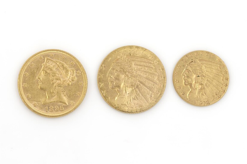 (-), 3 gouden munten: 5 dollar Liberty Head...