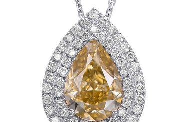 3.01 cttw VS1 Fancy Pear Diamonds Double Halo - 18 kt. White gold - Necklace - 2.50 ct Diamond - Diamond