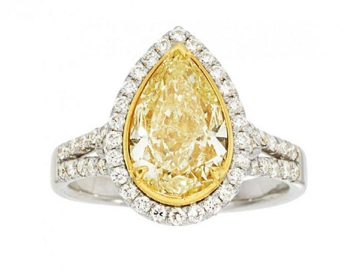 4.03Ct Yellow Pear Shaped Diamond Engagement Ring