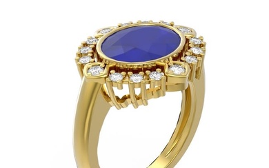 4.54 ctw Sapphire & Diamond Ring 18K Yellow Gold