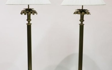 Contemporary Brass and Black Marble Floor Lamps