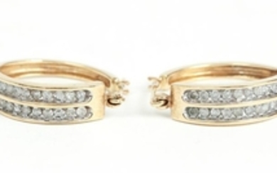 14 K Gold and Diamond Hoop Earrings