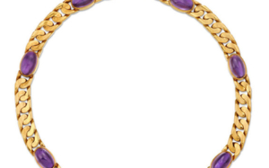 An 18k gold and amethyst necklace,, Bulgari