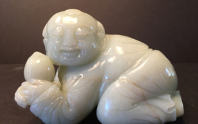 ANTIQUE Chinese Large White Jade Boy, late 19th Century.