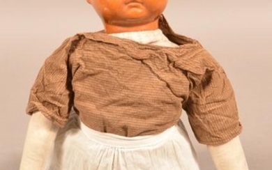 Antique Cloth Body Doll with Molded Redware Head.