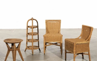 An assembled four piece suite of wicker furniture