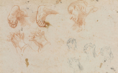 Baldassare Franceschini, Il Volterrano (Volterra 1611-1690 Florence), Studies of hands, feet and a head (recto); Study of a bearded man and a hand (verso)