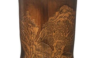 A BAMBOO 'LANDSCAPE' BRUSHPOT QING DYNASTY, 19TH CENTURY