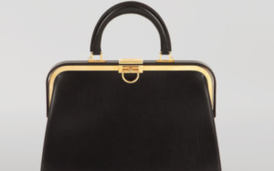 CHRISTIAN DIOR Handbag in back box leather Gilt metal hardware...
